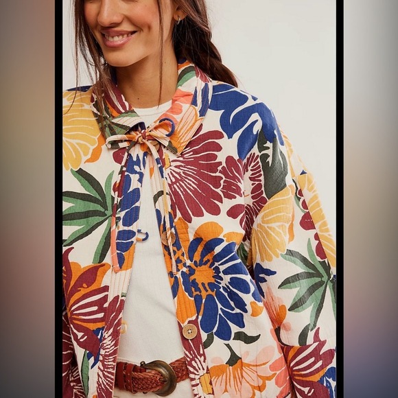 Free People We The Free Soleil Beach Jacket L Women's Floral Oversized 44870 - Picture 2 of 6